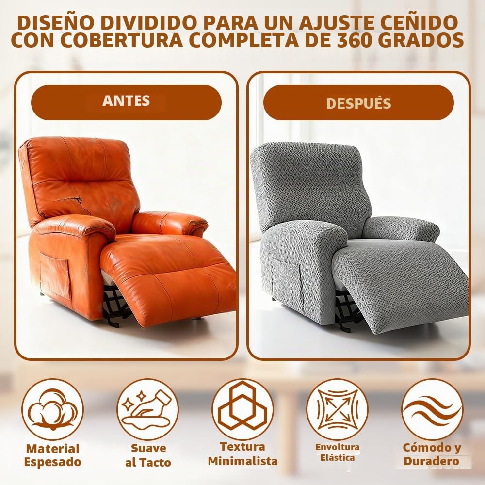 NAVESO 4 Piezas Funda Sillon Relax Reclinable, Fundas Sillon Relax con Bolsillos, Funda Sofa 1 Plaza Universal Elástica para Sillón Reclinable (Gris Claro)