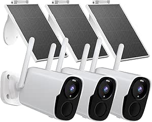 3PC Solar Security Cameras Wireless Outdoor, 2K Battery Powered Camera for Home, WiFi Security Cameras with Color Night Vision, IP66, 2-Way Audio, 120°FOV, AI Motion Detection, Works/Alexa, Cloud/SD asin的图片