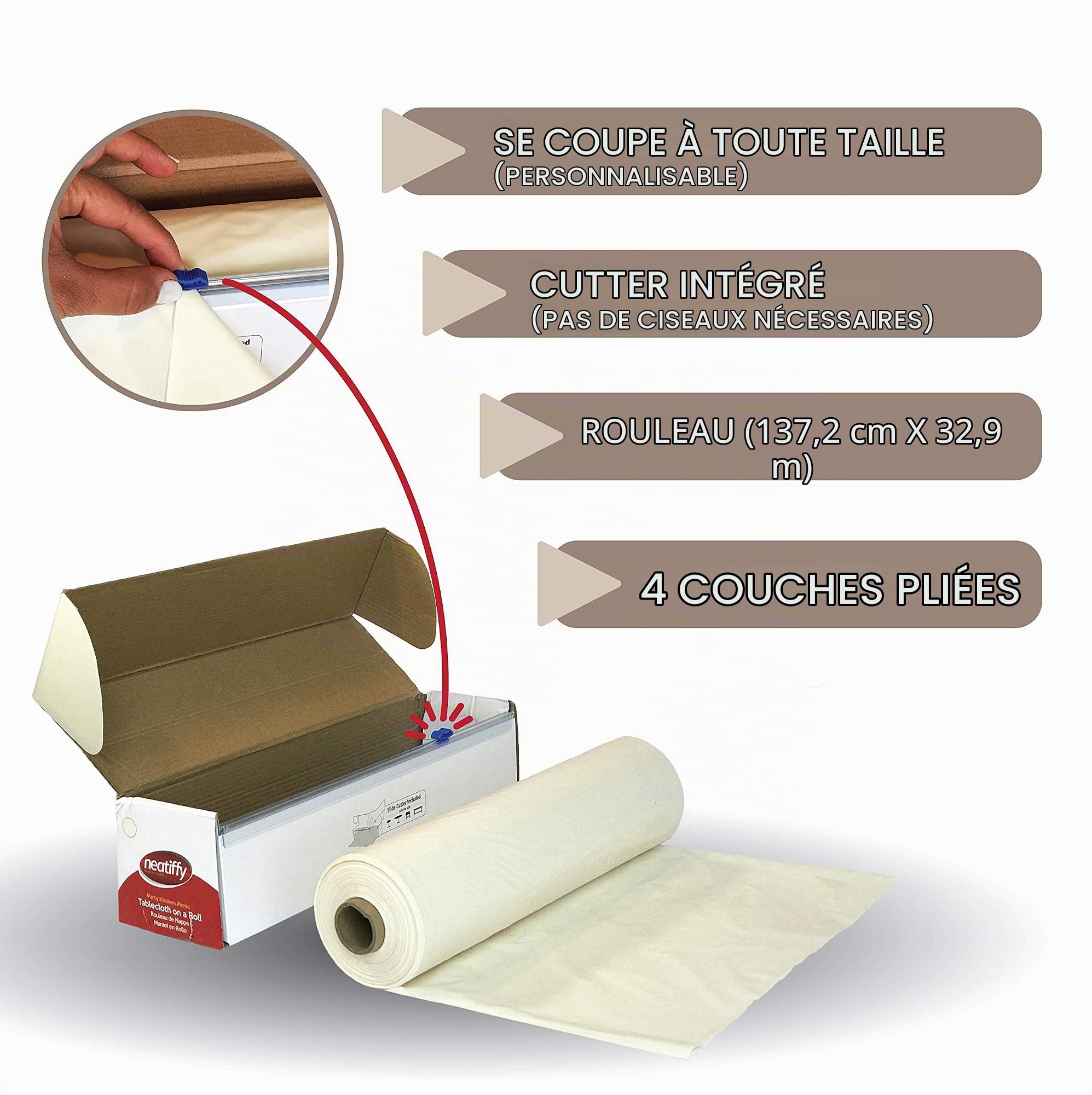 Neatiffy Jetable En Plastique Rouleau De Nappe, Équivalent à 12 paquets de pique-nique, Ivoire