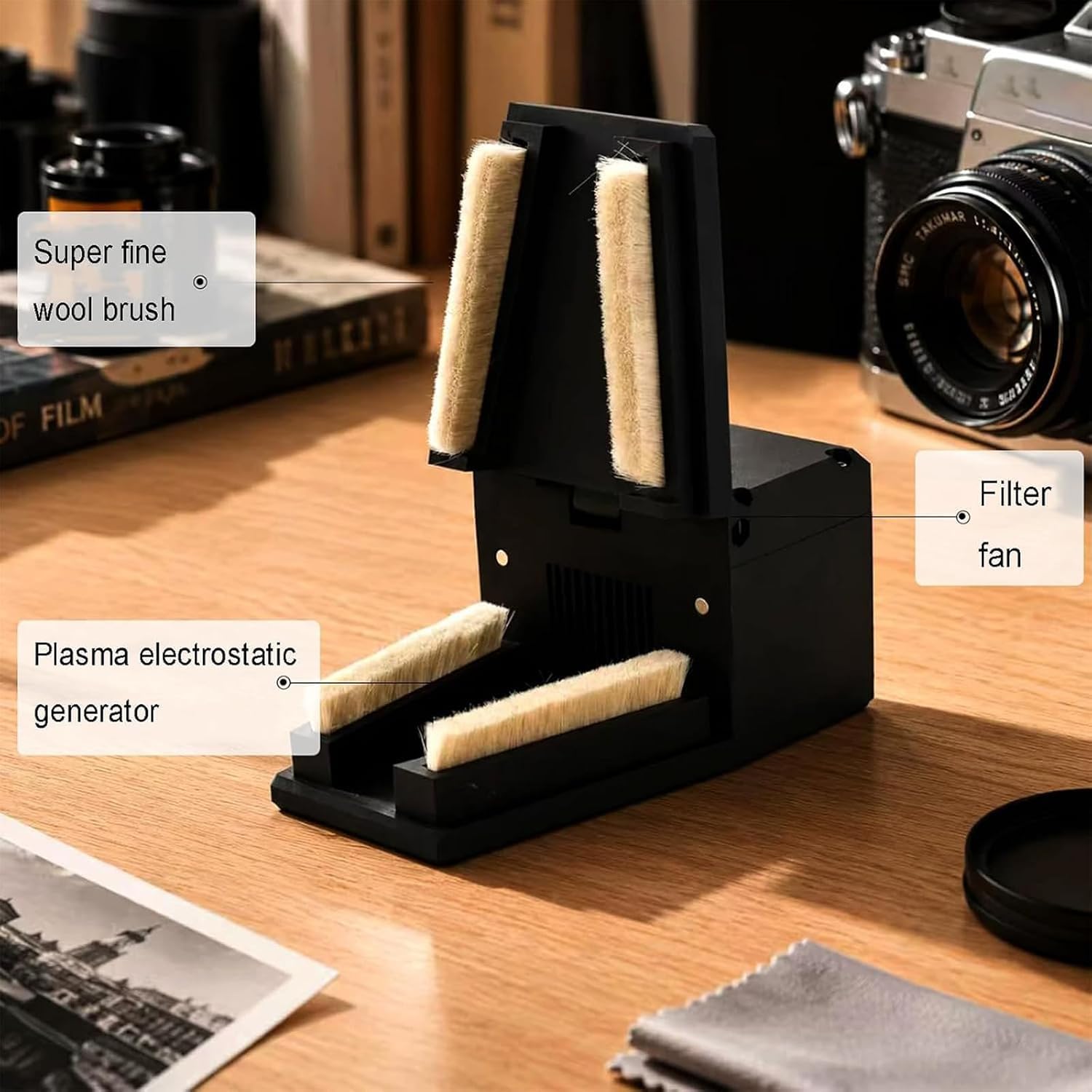 Limpiador Eléctrico De Películas De 135/120, Removedor De Polvo Antiestático Con Cepillos De Lana Dobles, Velocidad Ajustable, Equipo De Limpieza Para Cuarto Oscuro, Para Negativos En Blanco Y