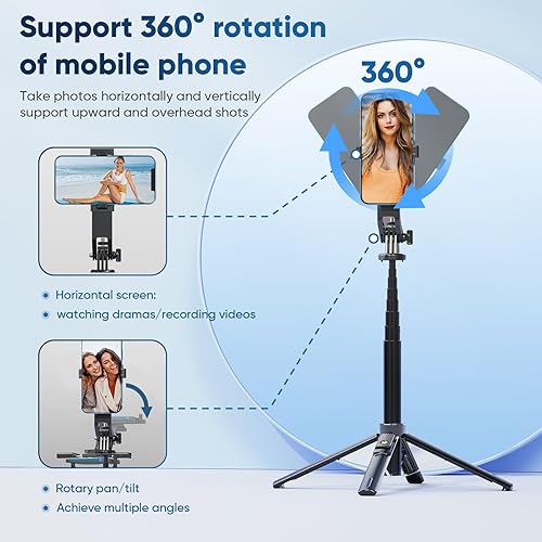 Miniatura 6 de UNILLQSS Palo selfie para iPhone con control remoto, trípode GoPro portátil de 53 pulgadas con base mejorada, trípode Gopro Selfie Stick ajustable