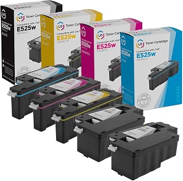 LD Products Compatible Toner Replacement for Dell E525 CDE525W BCMY 5-Pk