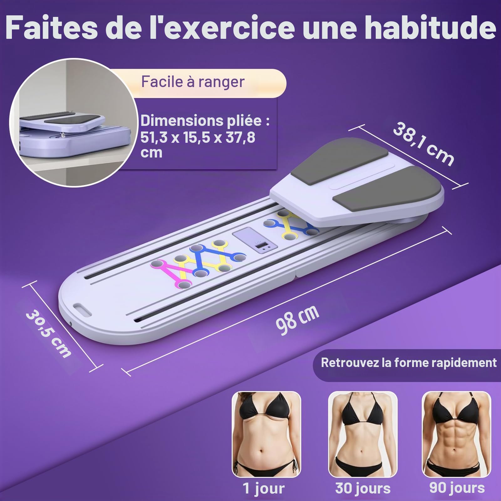 Planche de Pilates 2025 - Pliable - Appareil de rééducation pour la Maison - Multifonction - Entraîneur Abdominal - Rebond Automatique - Équipement d'entraînement à la Maison