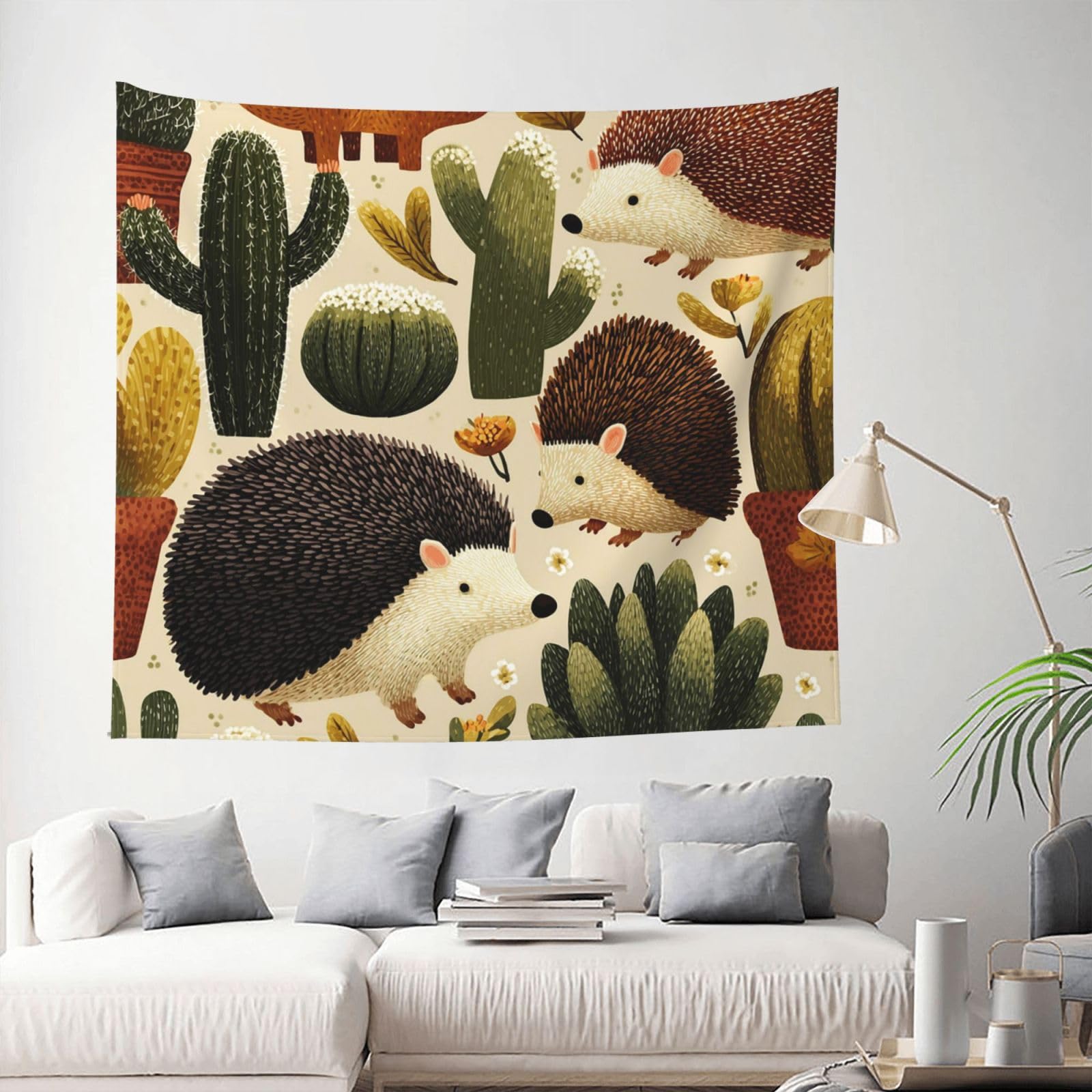 MXDLKSWPOH Tapestry 152x130 cm Art Wall Hanging for Living Room Modern Soft Aesthetic Tapestries Poster Hedgehogs Cactus Tapestry Home Decoration Large Wall Tapestries for Bedroom Dorm Decor
