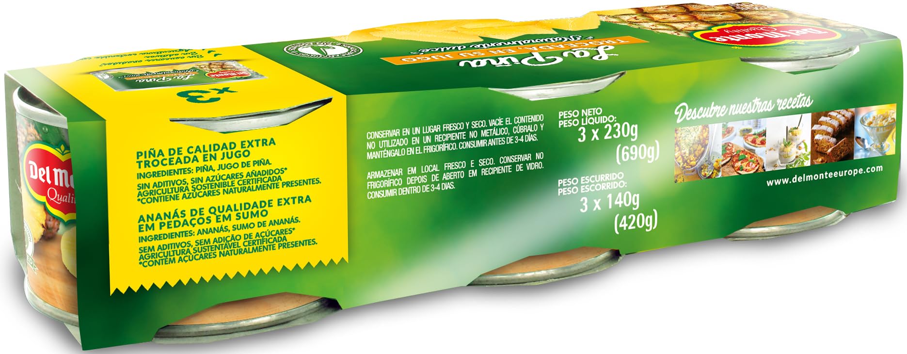 Del Monte Cluster Piña Troceada, 690g