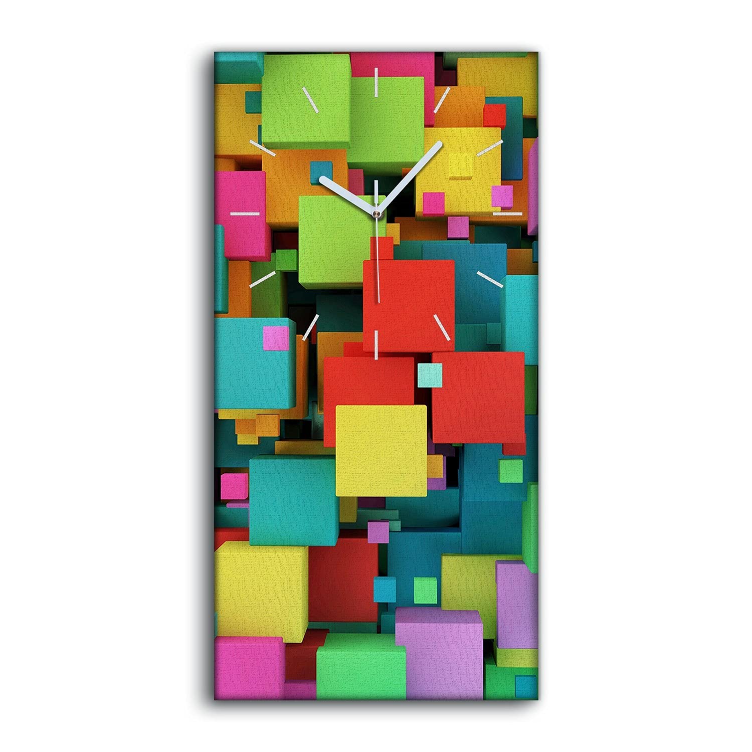 Horloge sur toile 30x60cm tableau moderne abstrait avec dés colorés