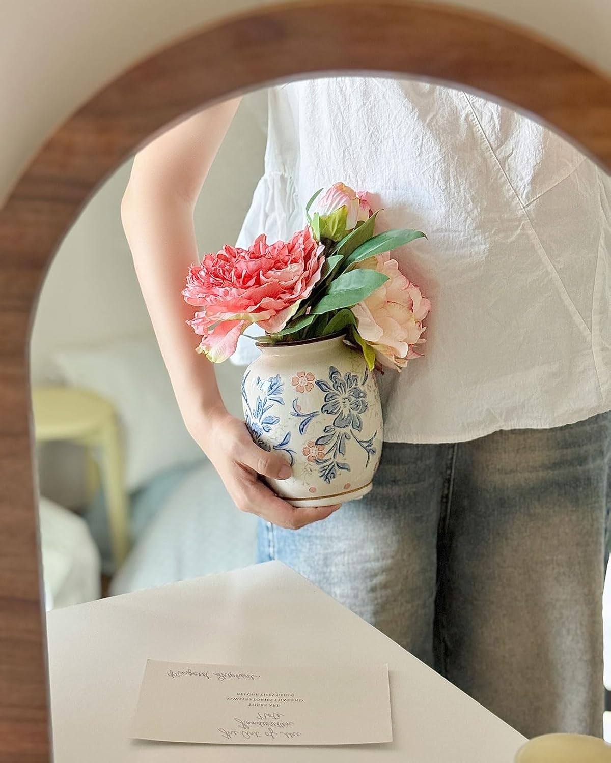 Vintage Blue and White Ceramic Vase, Porcelain Decorative Flower Vase for Centerpiece Living Room Table Shelf Chinoiserie Country Decor - Image 4