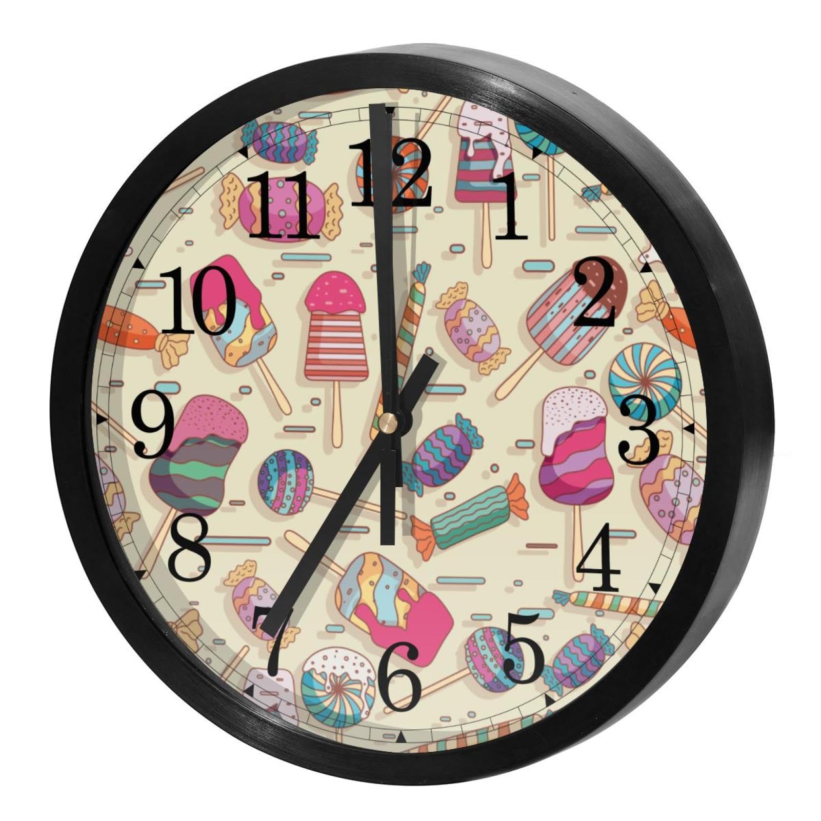 Horloge murale silencieuse à quartz motif bonbon pour cuisine