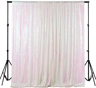 ShinyBeauty Sequin Backdrop 5FTx7FT Iridescent White - Photo Booth, Wedding, Baby Shower, Grad Party, Birthday
