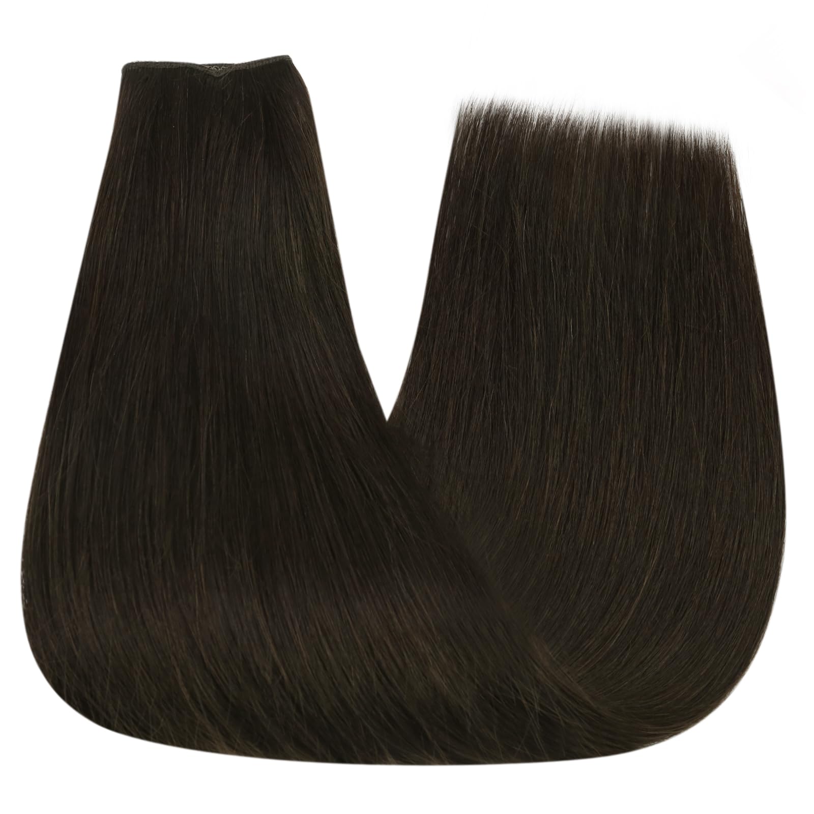 YoungSee Wire Hair Extensions Brown Human Hair Wire Extensions Darkest Brown Blend Naturally One Piece Hair Extensions Real Human Hair Silky Straight 80G 16Inch — view 8