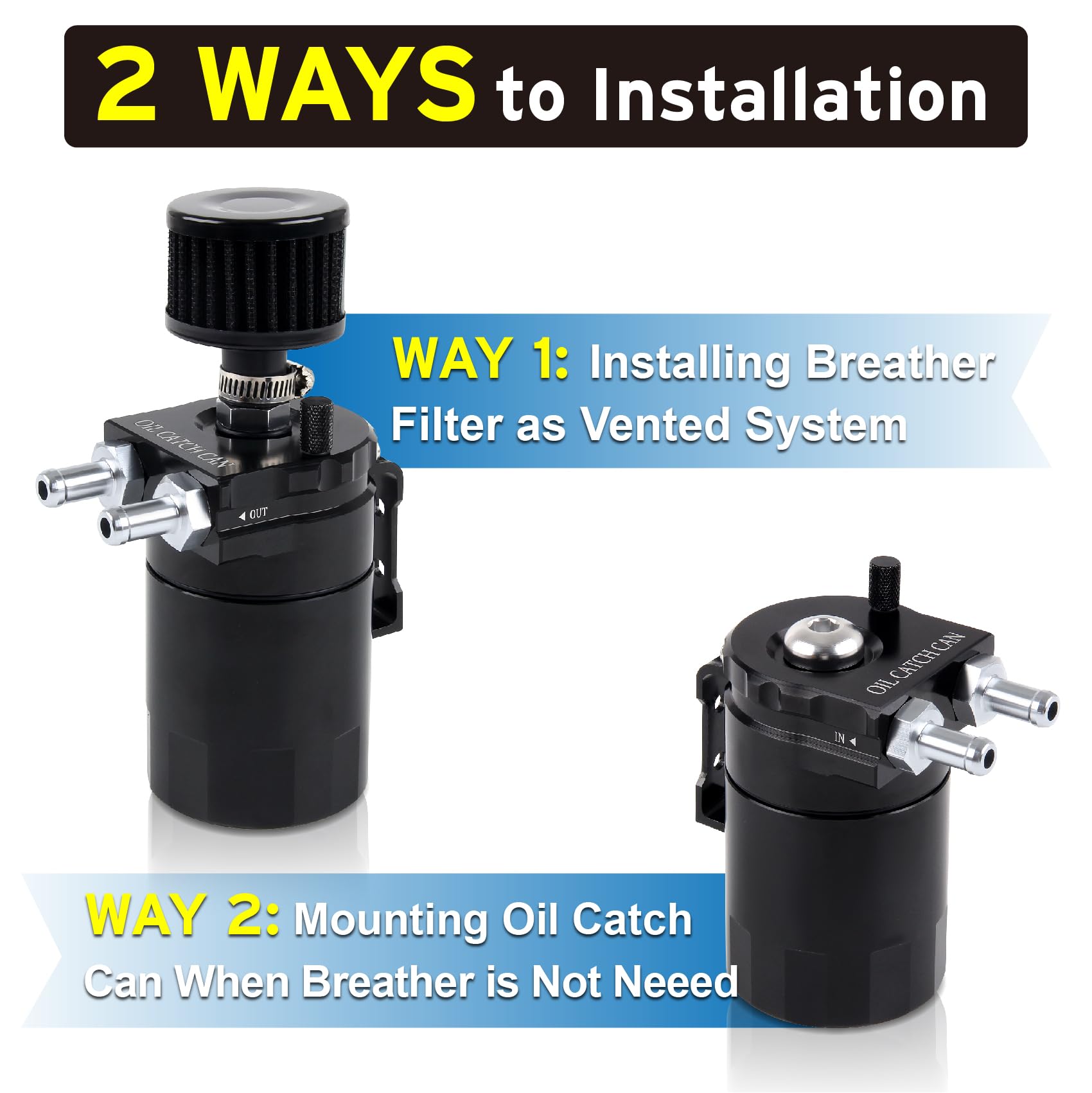 DOCAS 300ml Récupérateur huile moteur, universel oil catch can,Universel Séparateur Bidon Huile Voiture Air Filtre avec Filtre à Air, Tuyau et Autres Accessoires (Noir)