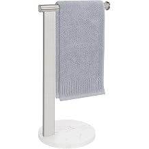 Hand Towel Holder Stand for Bathroom, L- Shaped Standing Hand Towel Rack, Towel Bar Kitchen Vanity Countertop Organizer, SUS304 Stainless Steel Material Marble Base, Brushed Nickel