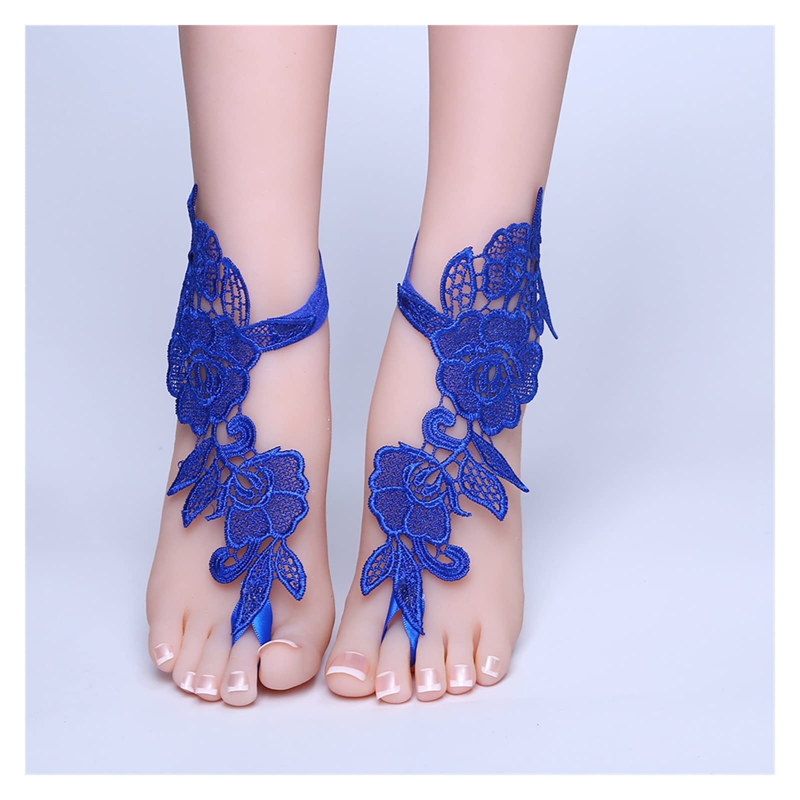 Pulseras de Tobillo Tobillera de Novia-Tobillera étnica de Playa descalza de Encaje Azul-Talla única (Adecuada para Tallas 36-40) Tobilleras de Mujer