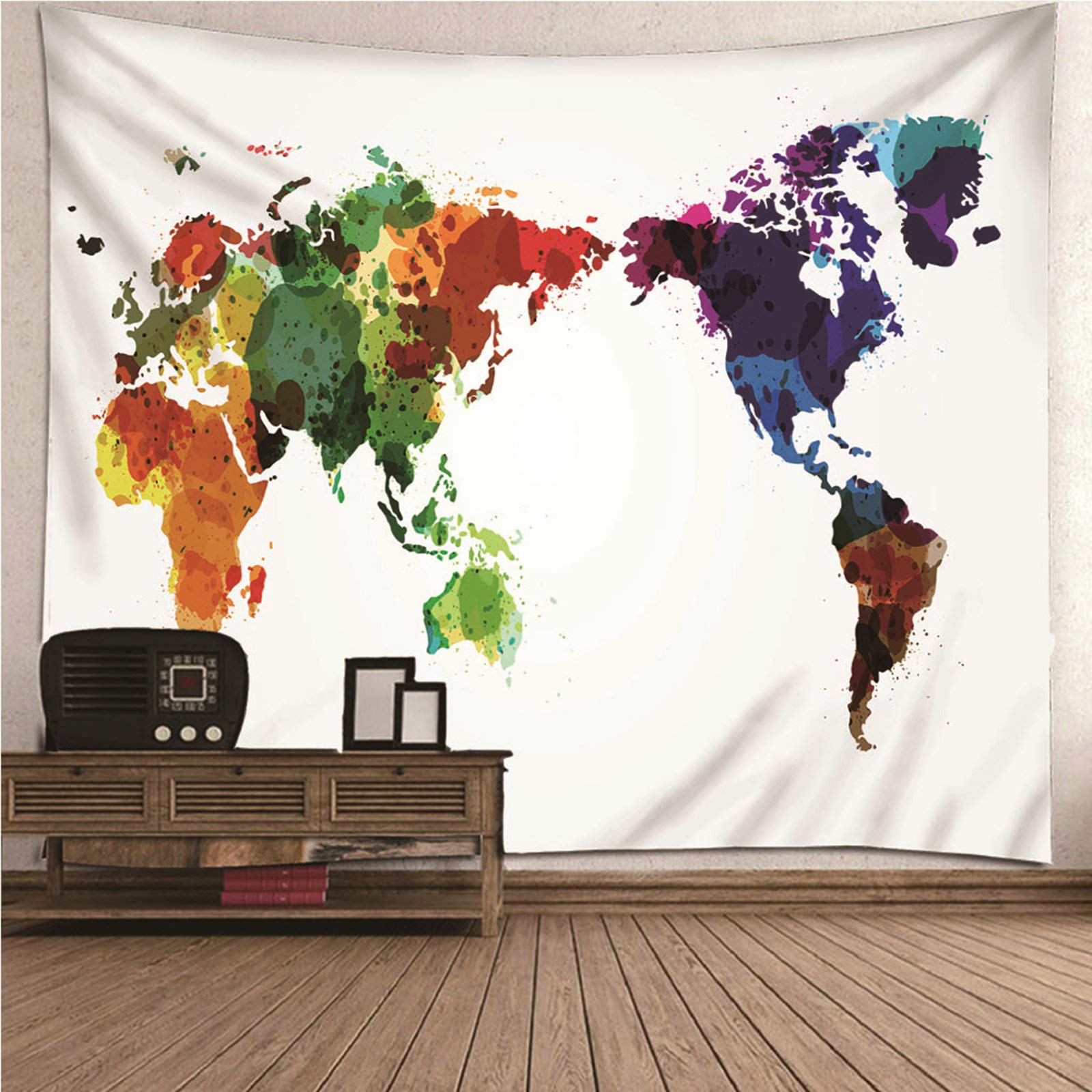 Tapiz de pared KnSam con colorido mapa en impresión 3D y poliéster lavable de 210x140 cm