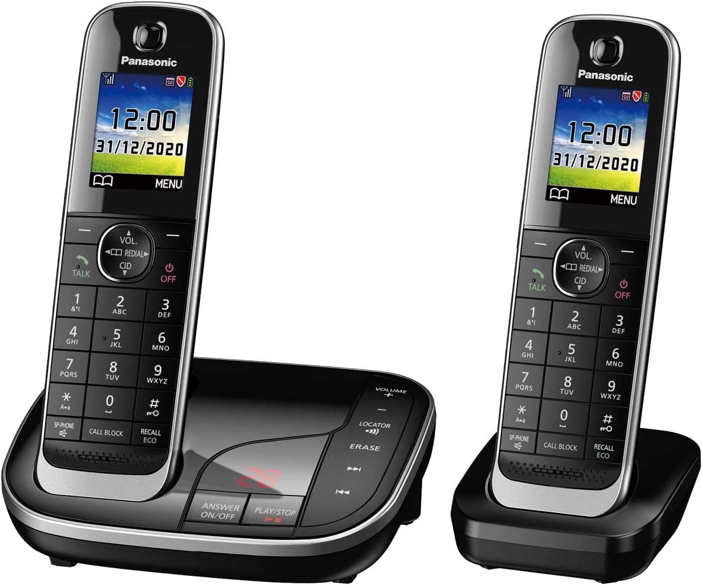 KX-TGJ422EB Landline Phone Cordless, House phones, Automated Call Blocker, Answer machine, Colour Display, Twin Handset - Black