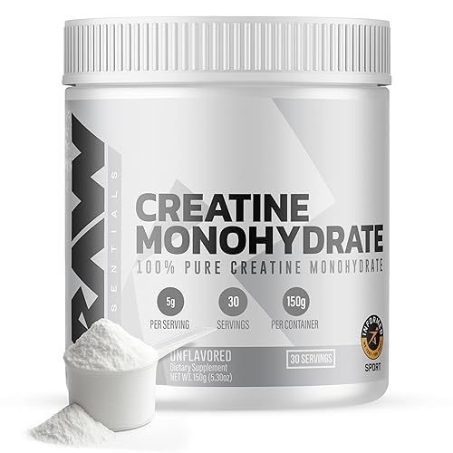 RAW Nutrition Creatine Monohydrate Powder, Unflavored (30 Servings) - Micronized