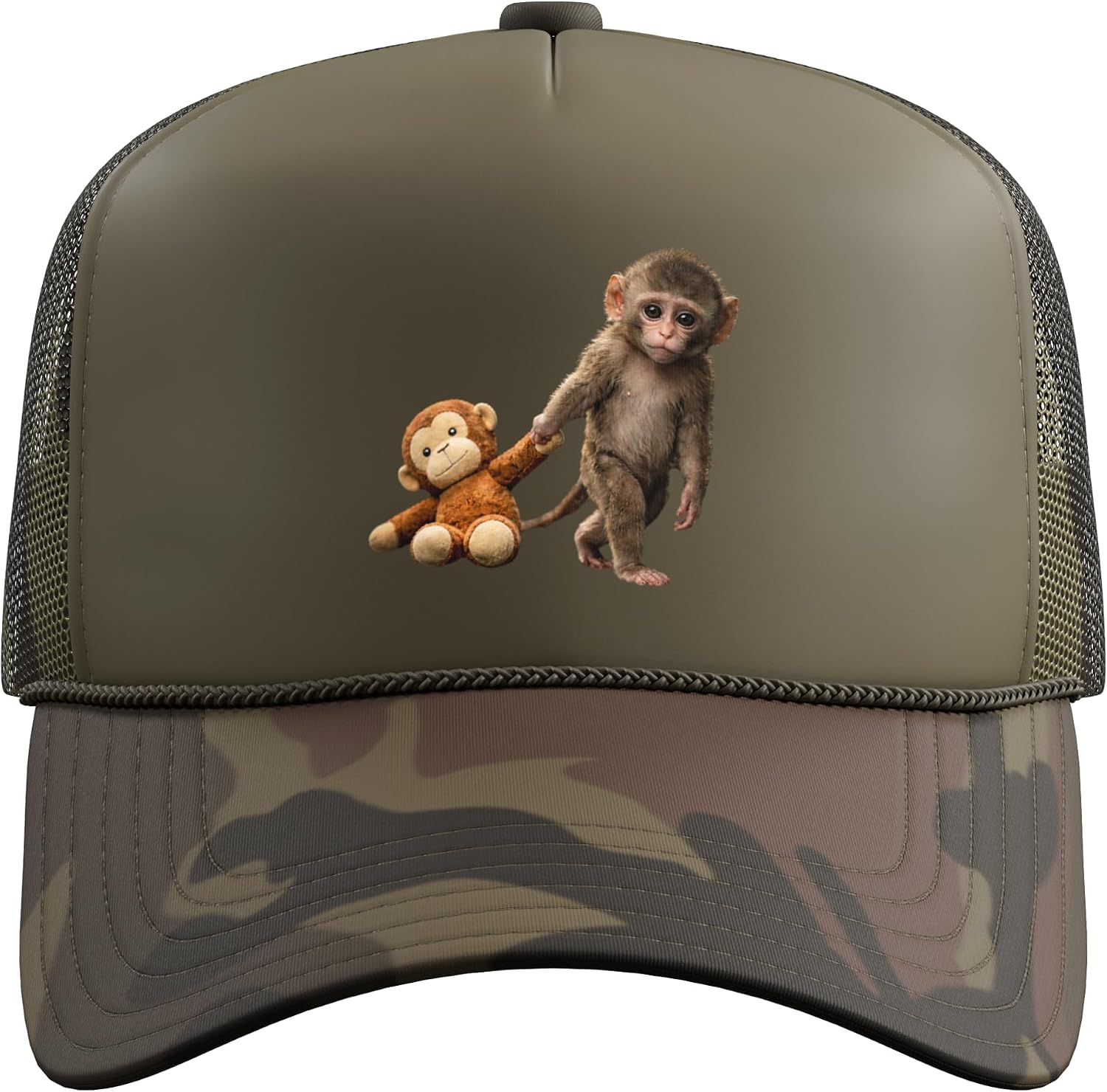 Baby Monkey Punch Plush Cute Monkey Japan Zoo Punch Monkey Trucker Hat with Adjustable Mesh Back image 2