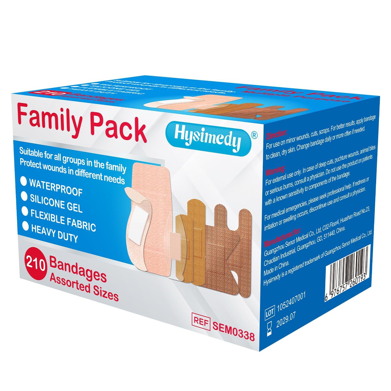 Hysimedy Paquete de 210 vendas adhesivas de tela flexible, resistentes e impermeables, de silicona, en varios tamaños, vendas para nudillos para pieles sensibles