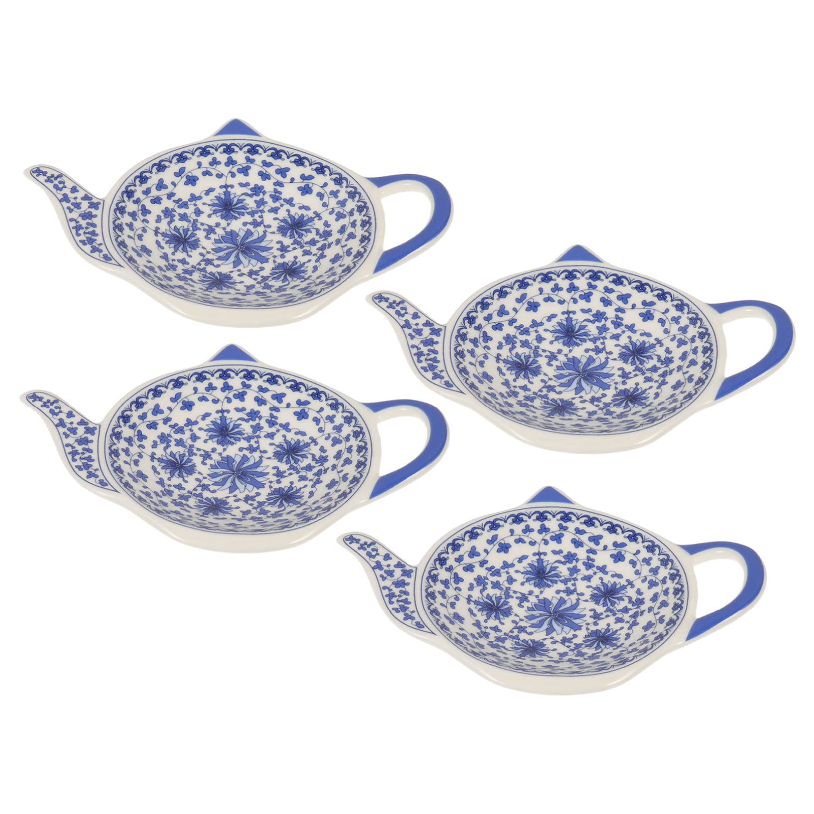 OKUMEYR 4pcs Teapot Shaped Tea Bag Holders - for Sauces Snacks Creative Plates for Tea Floral Design