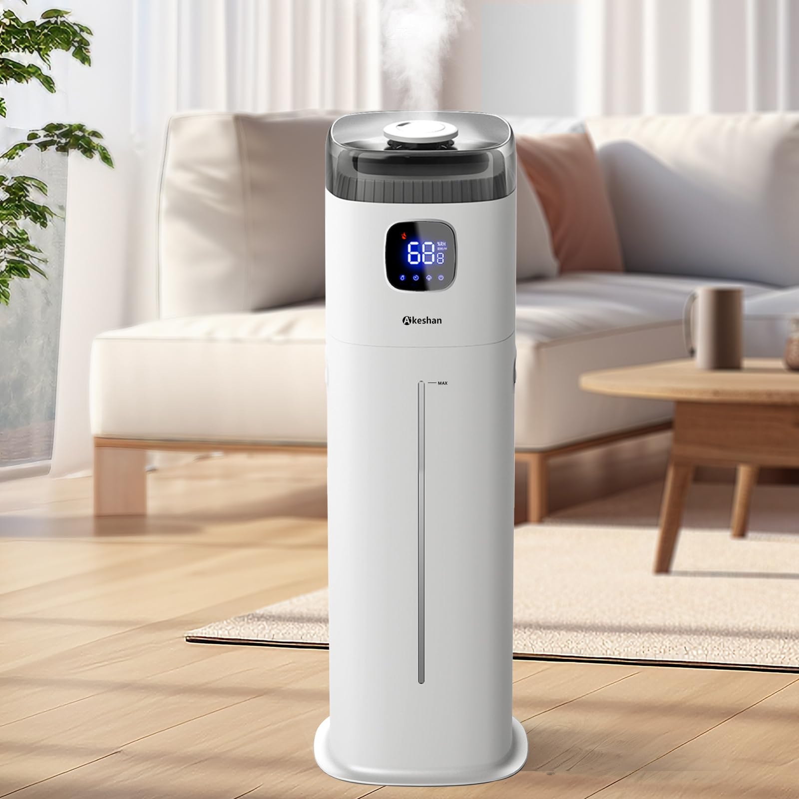 Akeshan - Humidificador grande para recámara, 9 L/2.5 galones, niebla fría ultrasónica, fácil de limpiar con velocidad de niebla grande de 350 ml/h, control remoto, torre silenciosa, adecuado para