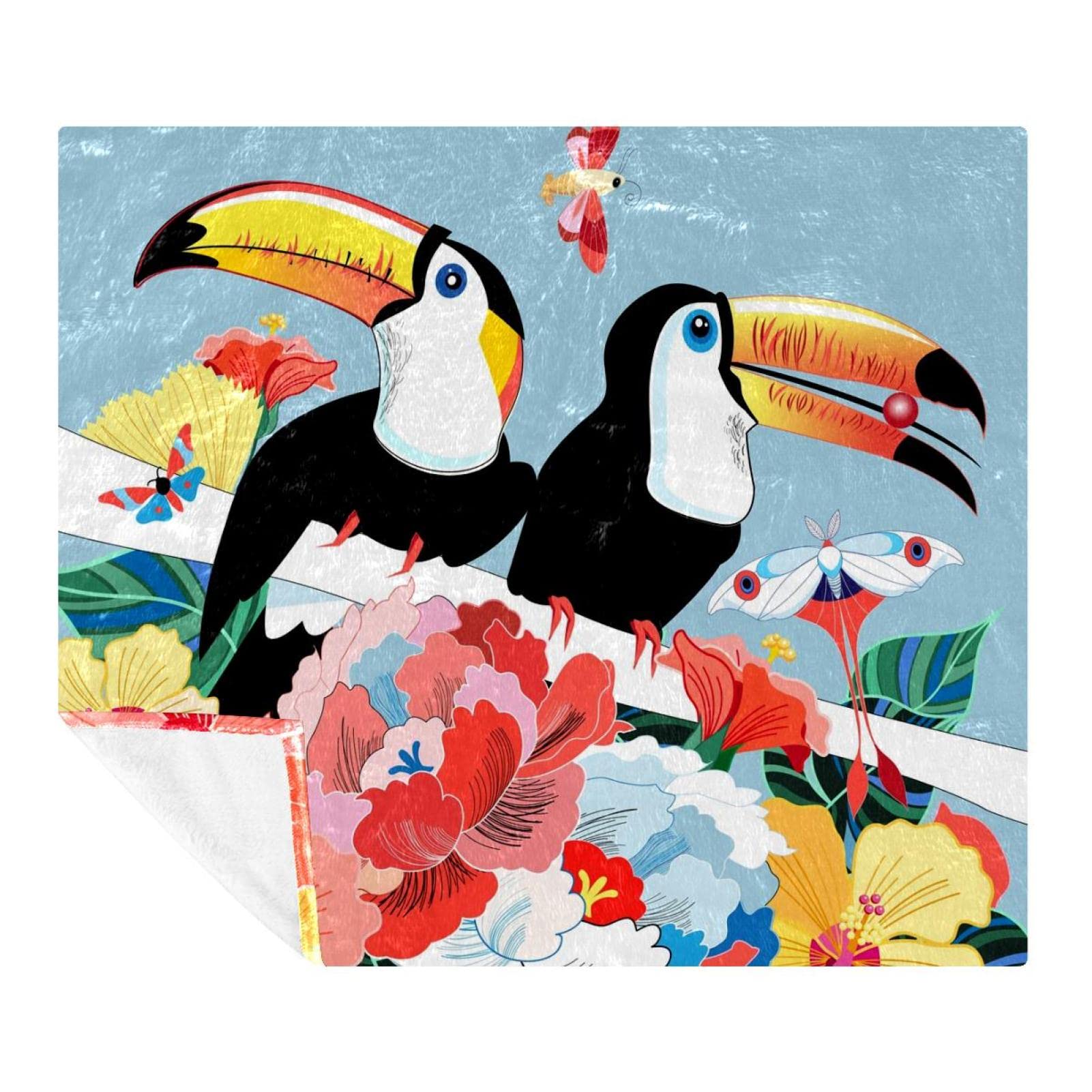 Couverture microfibre légère et thermorégulatrice motif toucans