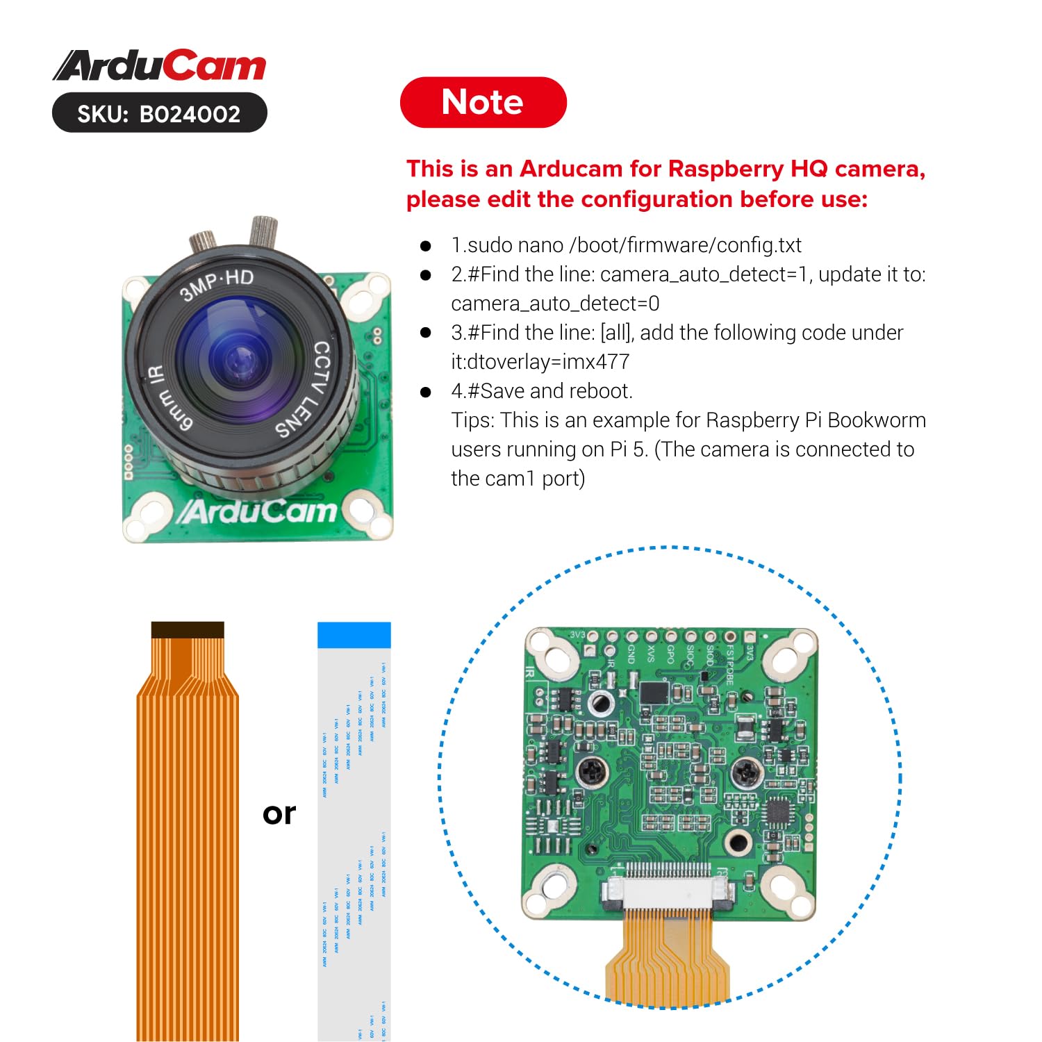 Amazon.co.jp: Arducam IMX477 Pi HQカメラ Raspberry Pi 5用、1/2.3