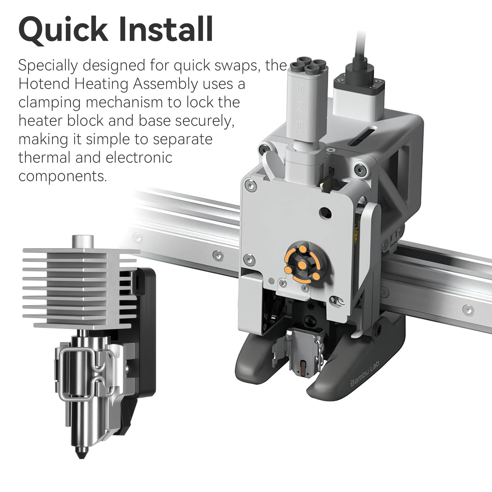 A1/A1 Mini Hotend Heating Assembly Kit kompatybilny z drukarką Bambu Lab A1/A1 Mini 3D, wymienny zestaw elementów grzejnych z termistorem, szybkozacisk, zamocowany blok grzewczy