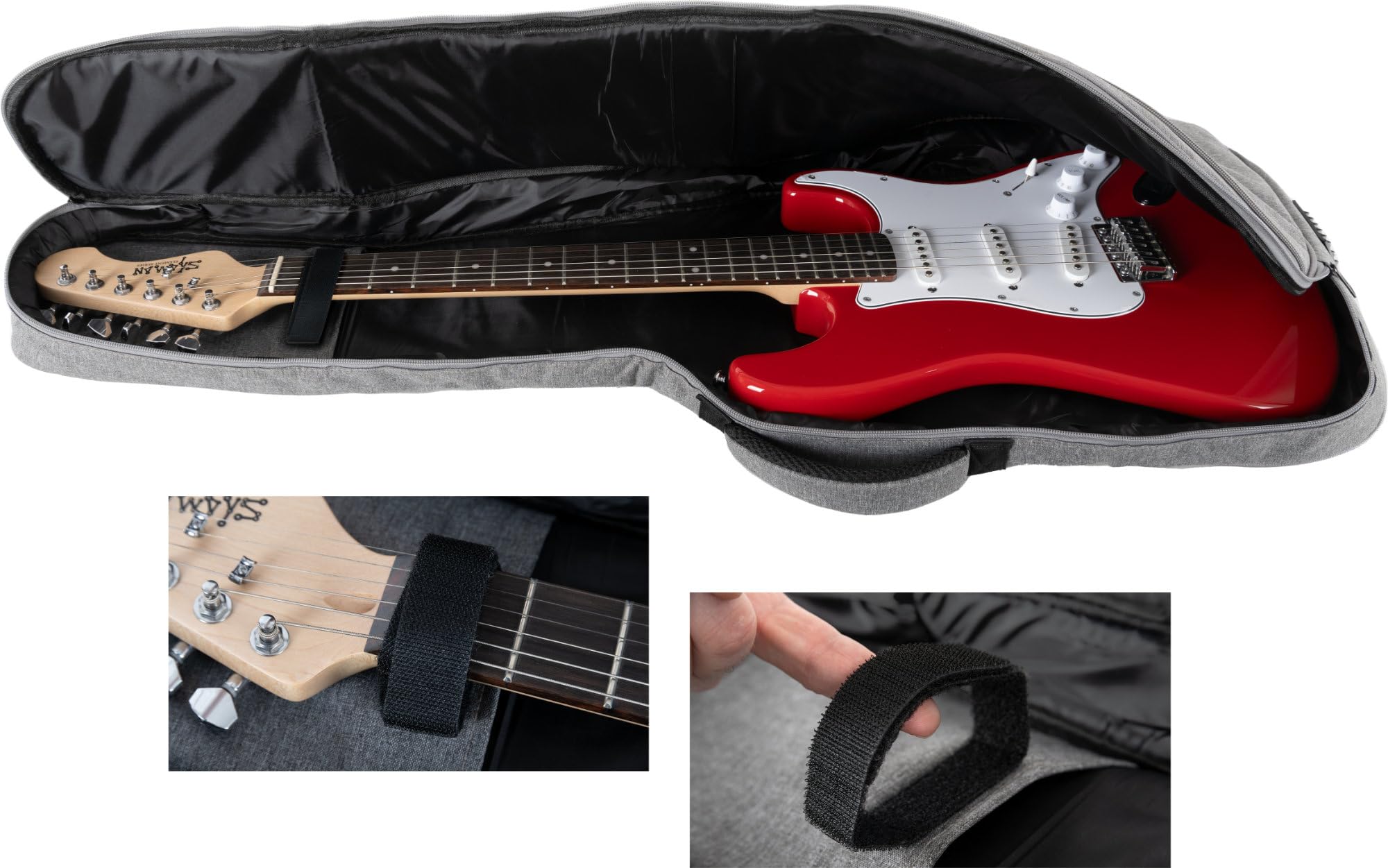 Shaman EGB-102 GY Premium-Line E-Gitarrentasche - Wasserabweisendes und reißfestes Außenmaterial - Gepolsterte, verstellbare Rucksack-Gurte und Aufsatztasche - Gigbag mit verstärktem Tragegriff