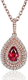 Lieson 18K Rose Gold Necklaces for Women, Elegant 0.65ct Waterdrop Ruby with 0.26ct Diamond Rose GoldNecklace Pendant for ...