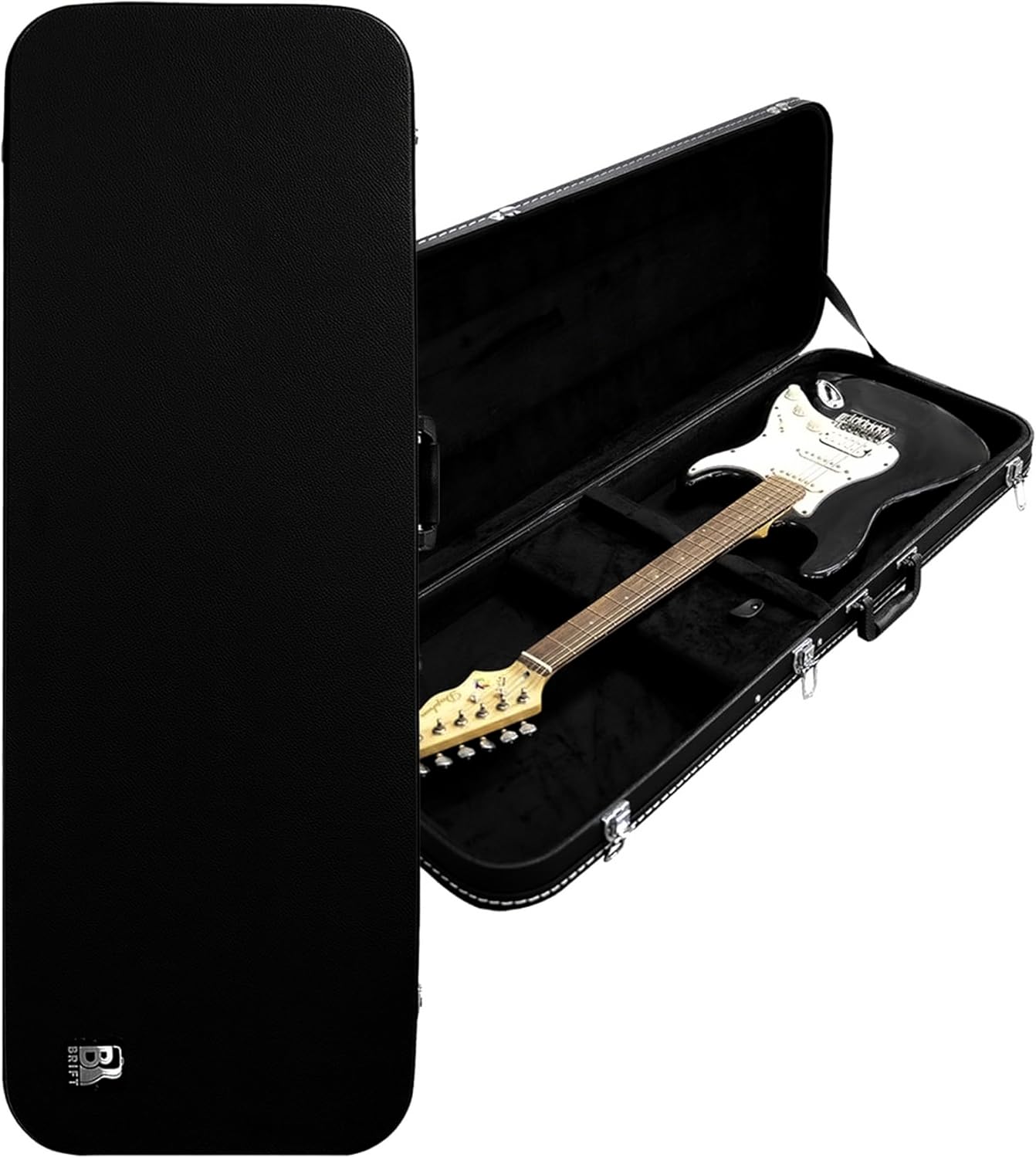 Electric Guitar Hard Case, Heavy-Duty Hard-Shell for Fender Strat/Tele, Multi-Layer Protection with PVC Shell & Plush Interior, Includes Storage Compartment,Black