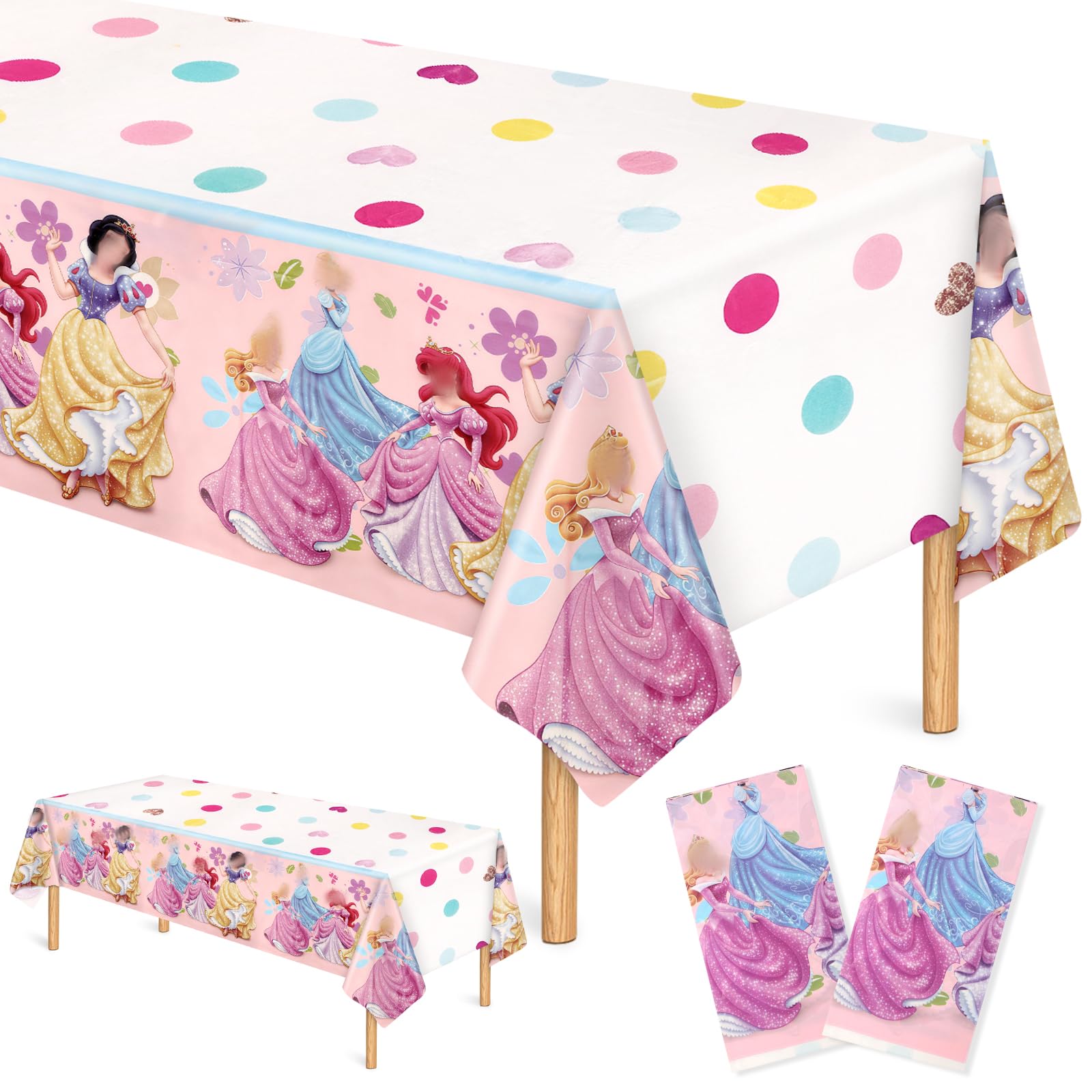 Chiputaogan 2PCS Girls Birthday Tablecloth, Cartoon Party Table Covers Decoration, Waterproof Plastic Table Cover Rectangular Princess Tablecloths for Picnic Birthday Party Supplies