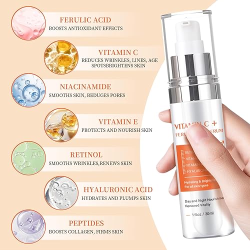 Miniatura 3 de Suero de vitamina C para piel madura, suero facial con 20% de vitamina C para mujeres mayores de 70 años, cuidado de la piel hidratante para reducir