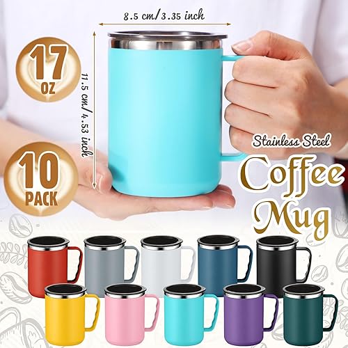 Miniatura 9 de 10 tazas de viaje de café reutilizables con aislamiento al vacío con tapa y asa, taza aislada de 17 onzas, taza de acero inoxidable de doble pared