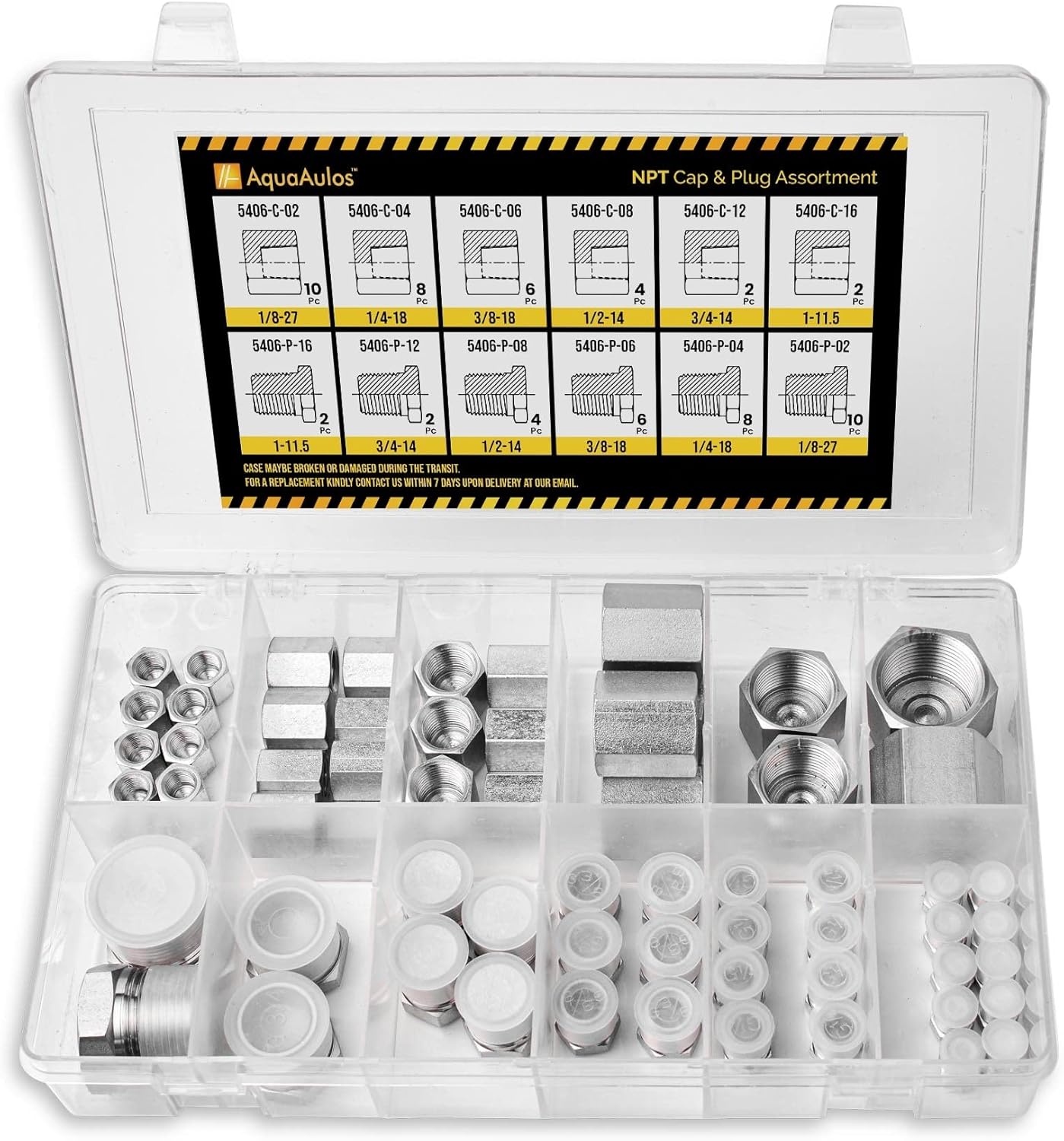 64 Pcs. Hydraulic NPT Pipe Fittings Cap & Plug Adapter Assortment Kit, Galvanized Steel with Precision Threading
