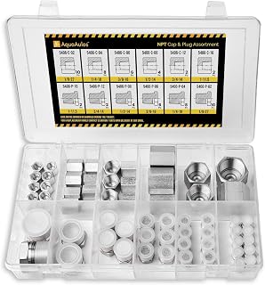 64 Pcs. Hydraulic NPT Pipe Fittings Cap & Plug Adapter Assortment Kit, Galvanized Steel with Precision Threading