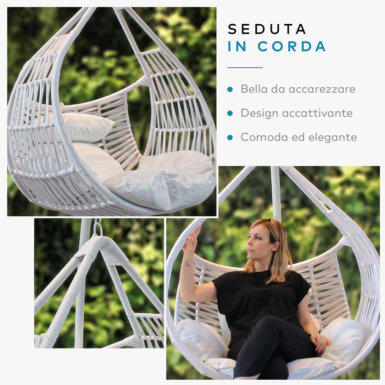 DESHOME Giglio - Dondolo da giardino singolo Sedia a dondolo da esterno Poltrona sospesa da giardino Sedia sospesa da esterno Grigio