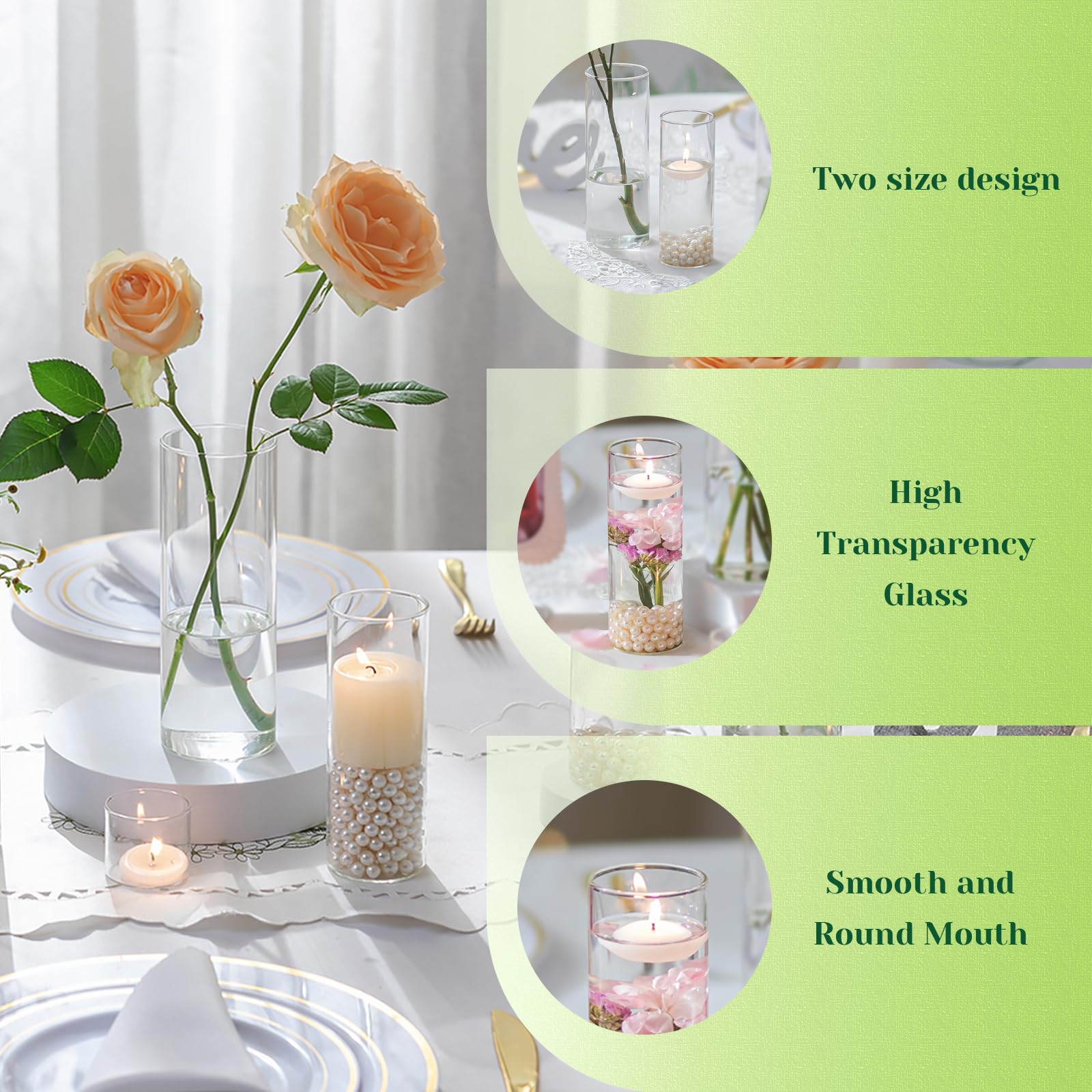 Hewory Glasvase Zylinder Vasen Set: 12er Schmal Zylindervasen Set Kerzengläser Glasvasen für Tischdeko Hochzeitsdeko - Deko Vase Glas Glaszylinder für Hochzeit Deko Wedding Wohnzimmer Deko Modern