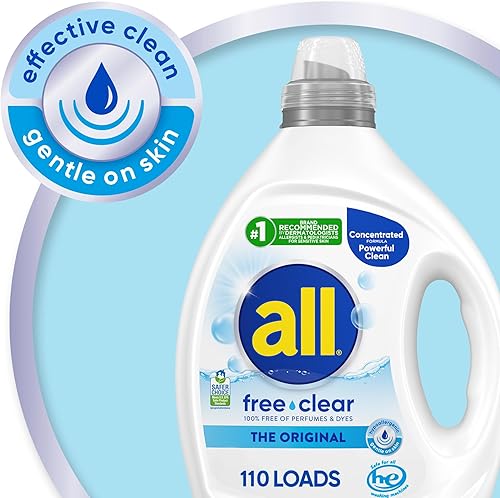 Miniatura 4 de all free clear, Original, Detergente líquido para lavandería para piel sensible, sin aroma e hipoalergénico, concentrado, 82.5 onzas líquidas, 110