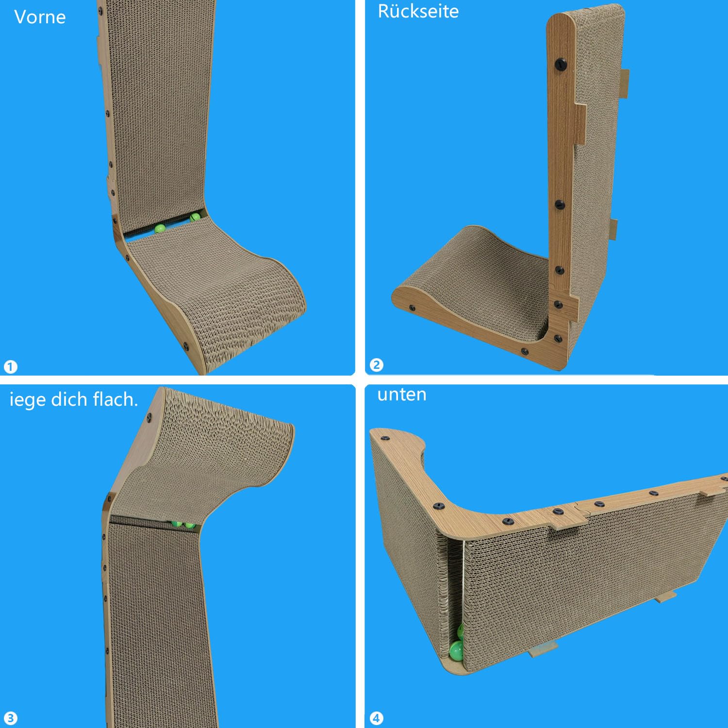Rascador para gatos en forma de L montado en la pared, 60 cm, vertical/horizontal, de cartón con juguete de bola, diseño duradero que ahorra espacio para gatos de interior