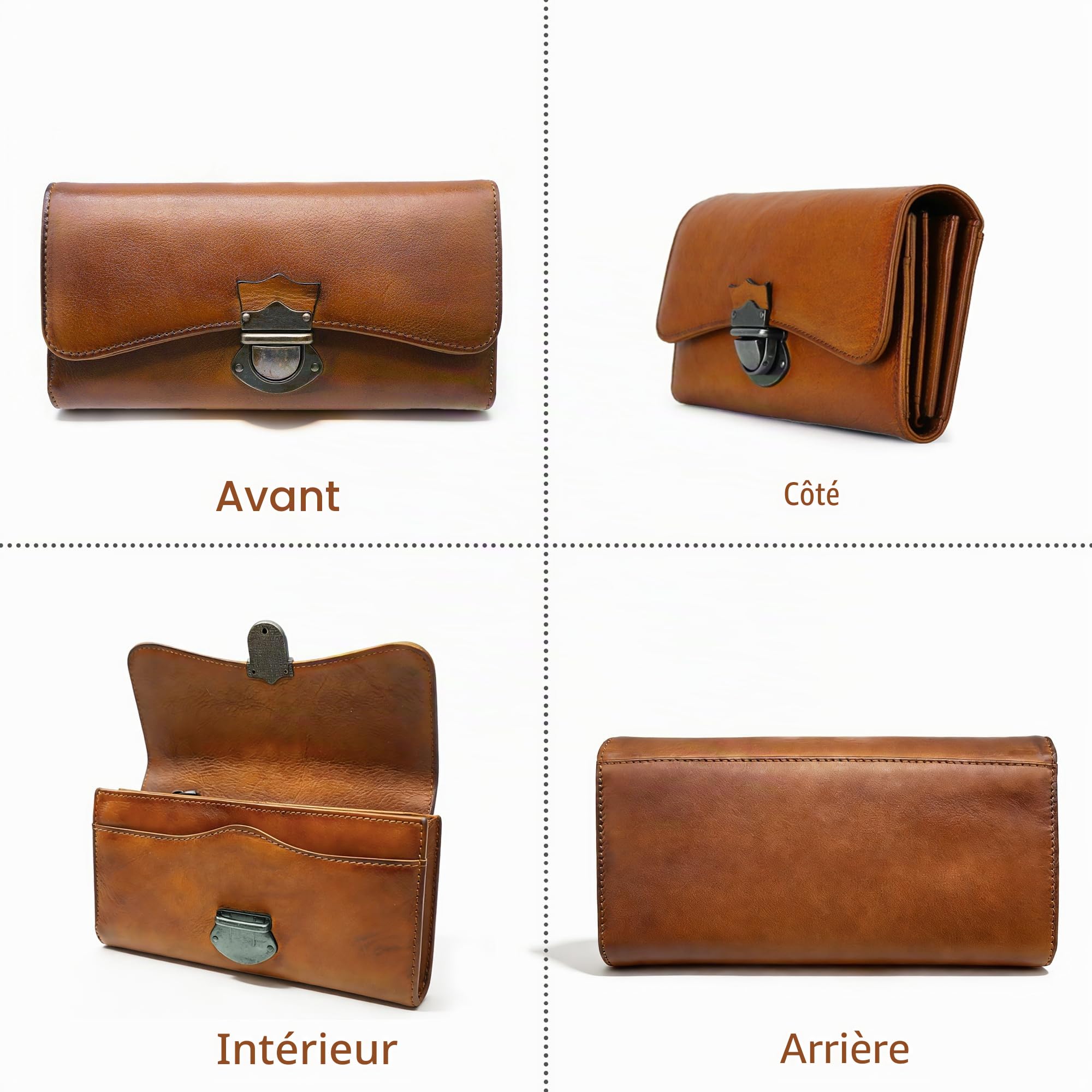 LETEULO Portefeuille Femme Cuir Grand Capacite Porte Monnaie Femmes, Grand Portefeuille Femmes avec 18 Emplacements Cartes et Fermeture Eclair