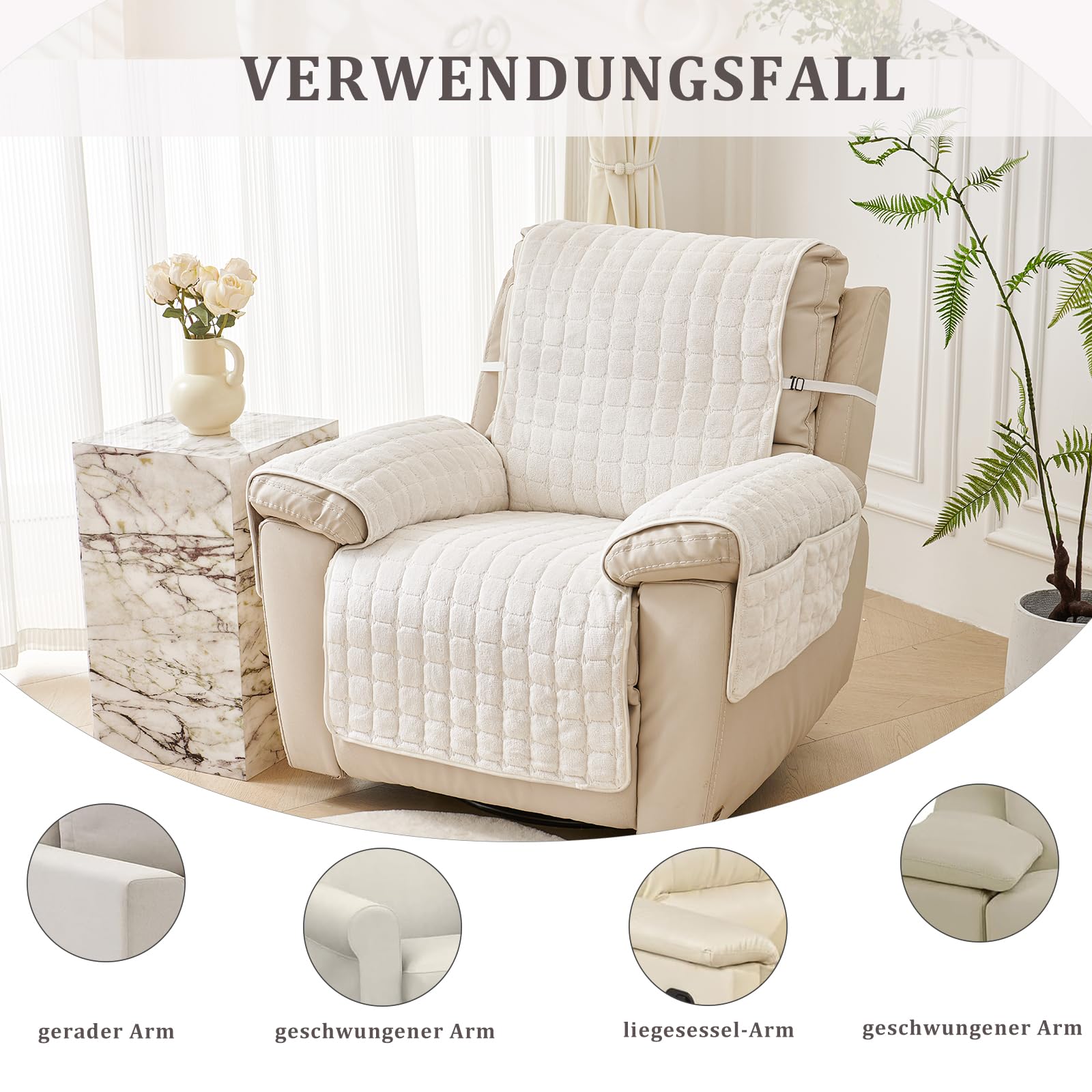 Copripoltrona 1 Posto Relax Reclinabile, Copri Poltrona con Braccioli Salvapoltrona Antiscivolo per Casa Con Bambini e Animali Domestici Cane(Bianco, 1 Posto(53 * 190cm))