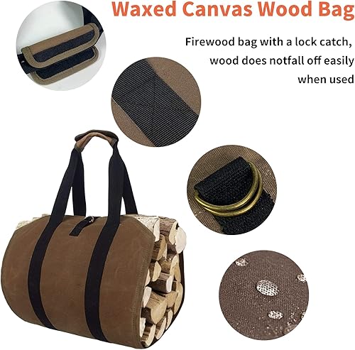 Miniatura 3 de Portador de leña encerada con asas, bolsa de lona para leña resistente, accesorios de estufa de leña para chimenea, perfecto para transportar madera