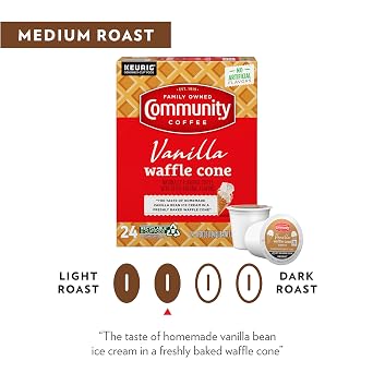 Community Coffee Vanilla Waffle Cone 96 Count Coffee Pods, Ice Cream Flavored, Compatible with Keurig 2.0 K-Cup Brewers, 24 Count (Pack of 4)