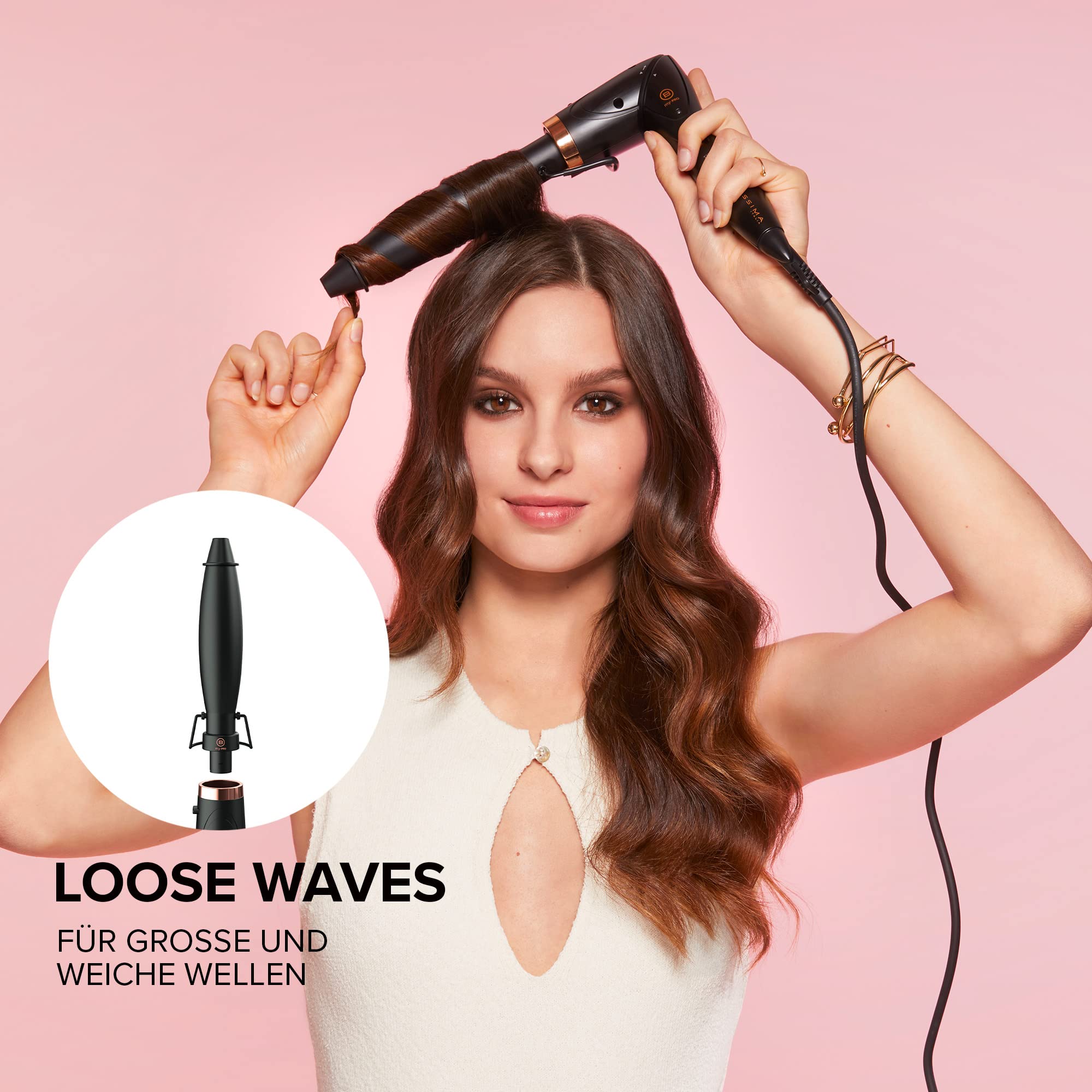Bellissima Twist & Style, Lockenstab, Griff + 4 Zubehörteile für Locken und Wellen, automatische Temperatur, schnelles Aufheizen, Keramikbeschichtung, um 90 verstellbar, Geschenkidee