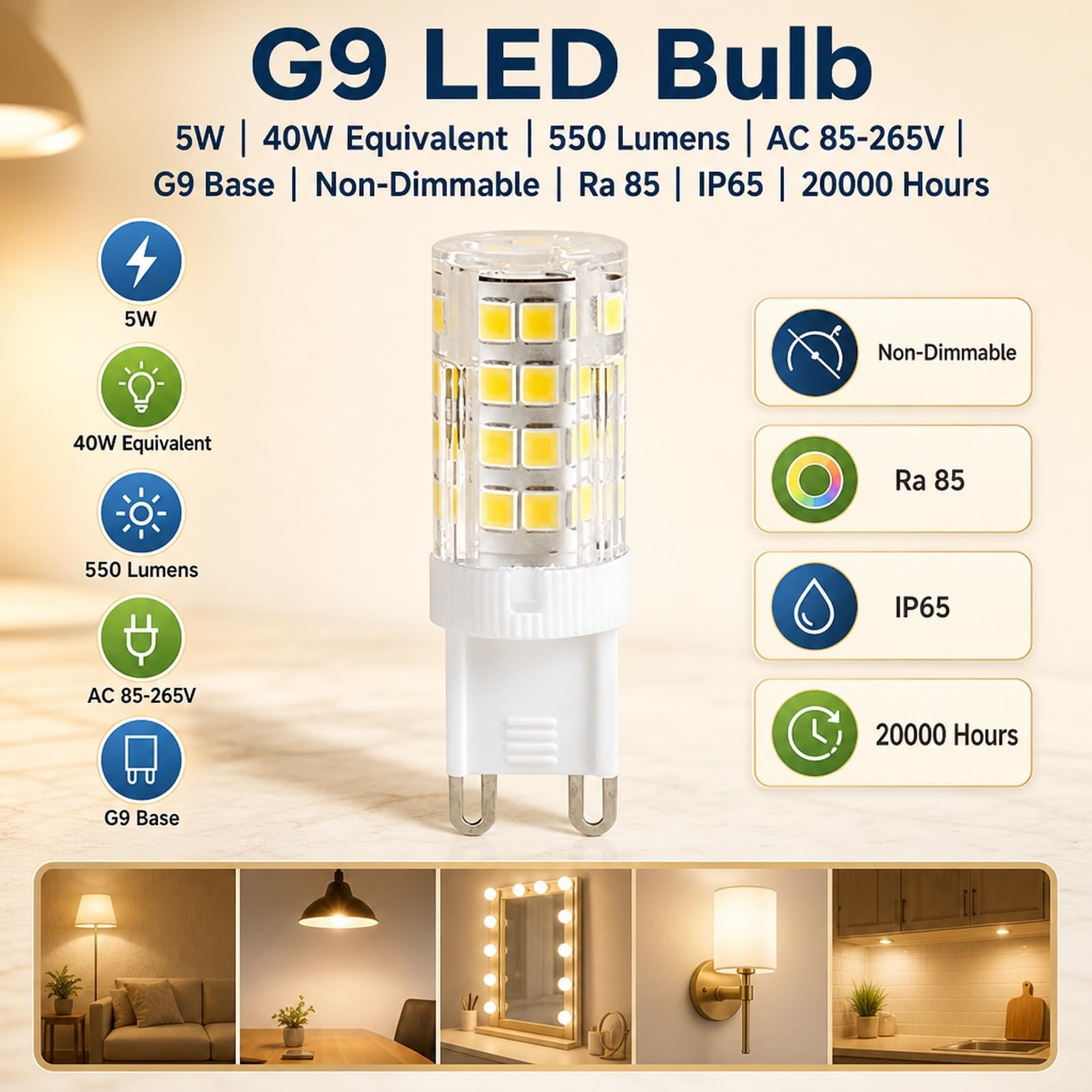 Lampadina LED a Mais G9 5W Equivalente 40W Brillante Risparmio Energetico CRI>80 Anti-Sfarfallio Camera Soggiorno Cucina Corridoio Ufficio Non Dimmerabile(Warm white 3000K,10 Pack)