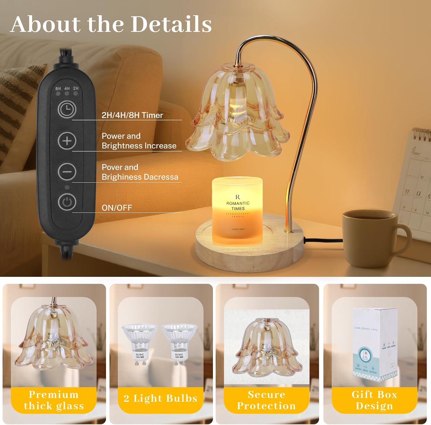 AVEKI Strawberry Candle Warmer Lamp, Cute Strawberry Lamp with Timer & Dimmable & 2 Bulbs, Housewarming Gifts New Home, Birthday Valentine's Day Mother's Day Gift for Women (Lily-Amber)