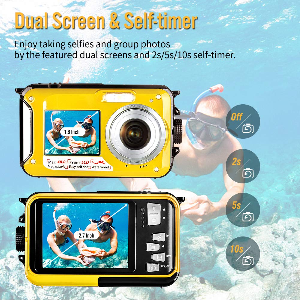 Appareil Photo Etanche Appareil Photo Etanche Numérique avec Double écran 2.7K 48MP Camera étanche pour Caméra Selfie de Plongée en Apnée
