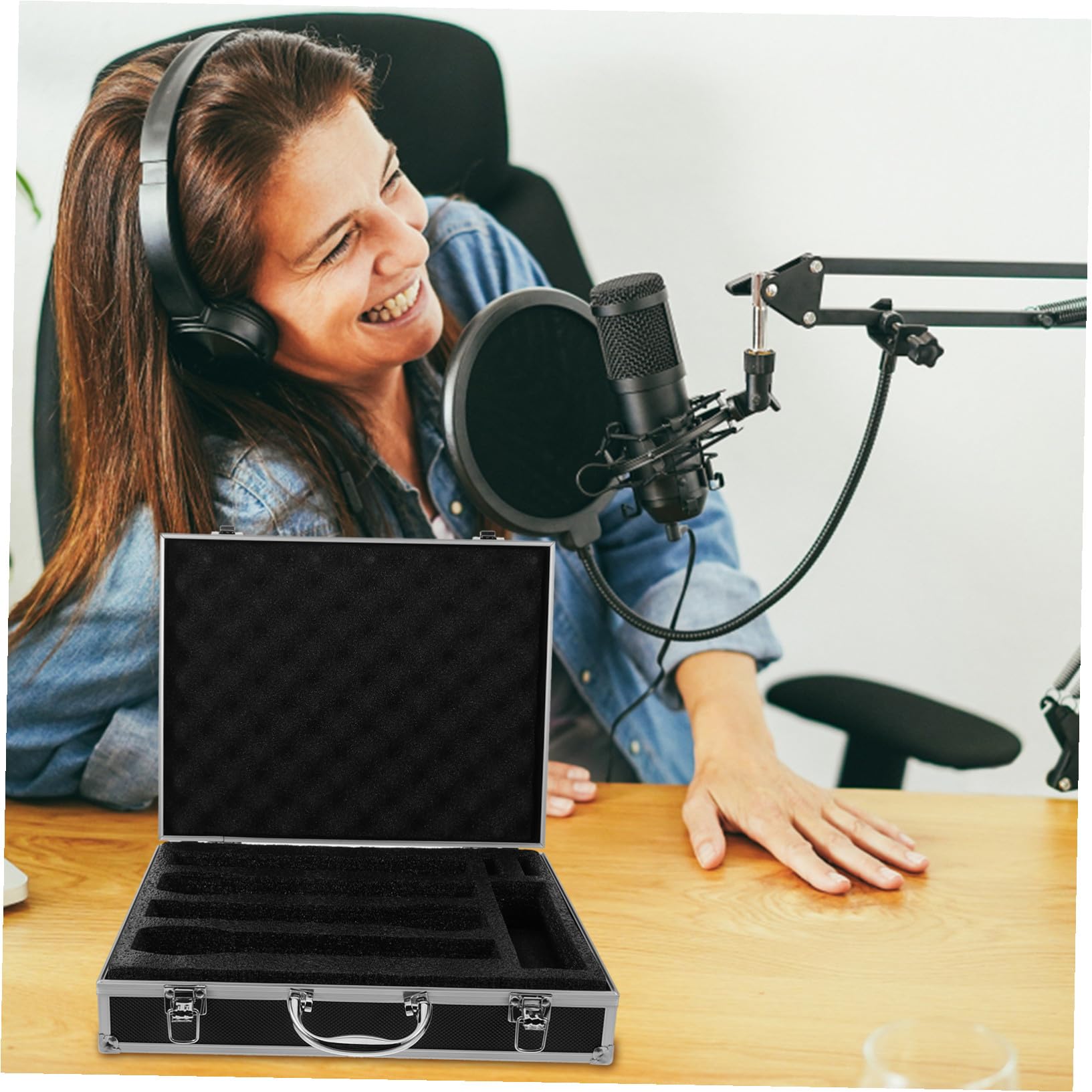 Estuches para Micrófono De Mano Organizador Portátil con Asa Caja Dura Resistente para Almacenamiento y Transporte Seguro Eventos y Conciertos