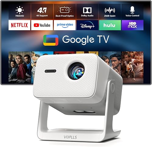【3000 ANSI Official Licensed Google TV】Smart Outdoor 4K Projector with WiFi and Bluetooth, VOPLLS Projectors with Dolby/Auto Focus, Portable Movie Phone Gaming Wireless Wifi Proyector for Bedroom/Home