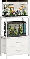 EXOTICA 10 Gallon Fish Tank Stand with 2-Tier Shelf & 2 Drawers - Heavy Duty Metal Aquarium Stand for Reptile Tanks, White
